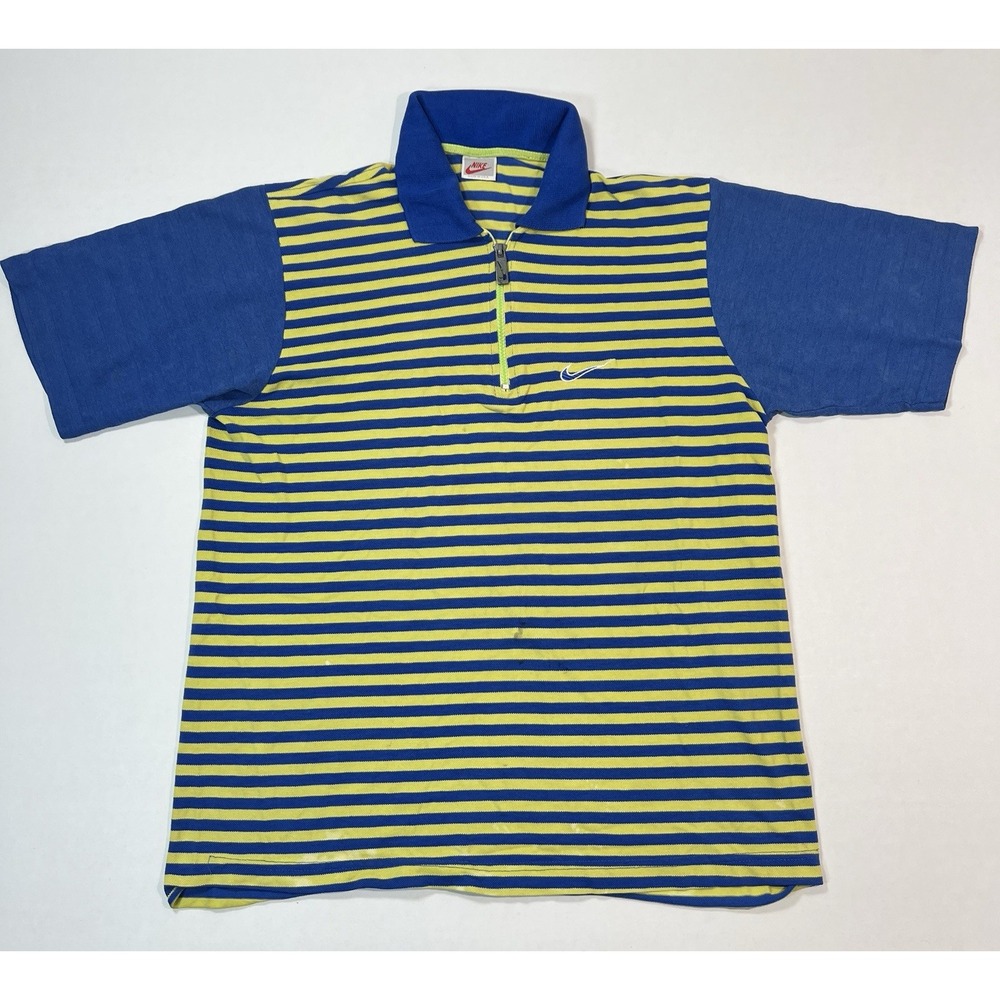 VTG‎  Nike 1/4 Zip Polo Shirt Mens M Yellow/Blue 90s Center Swoosh Embroidered